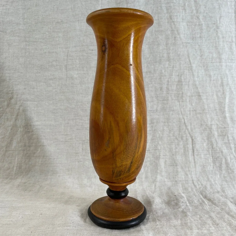 Brown Hand Turned Wood Vase Mid Century Modern Vintage 8